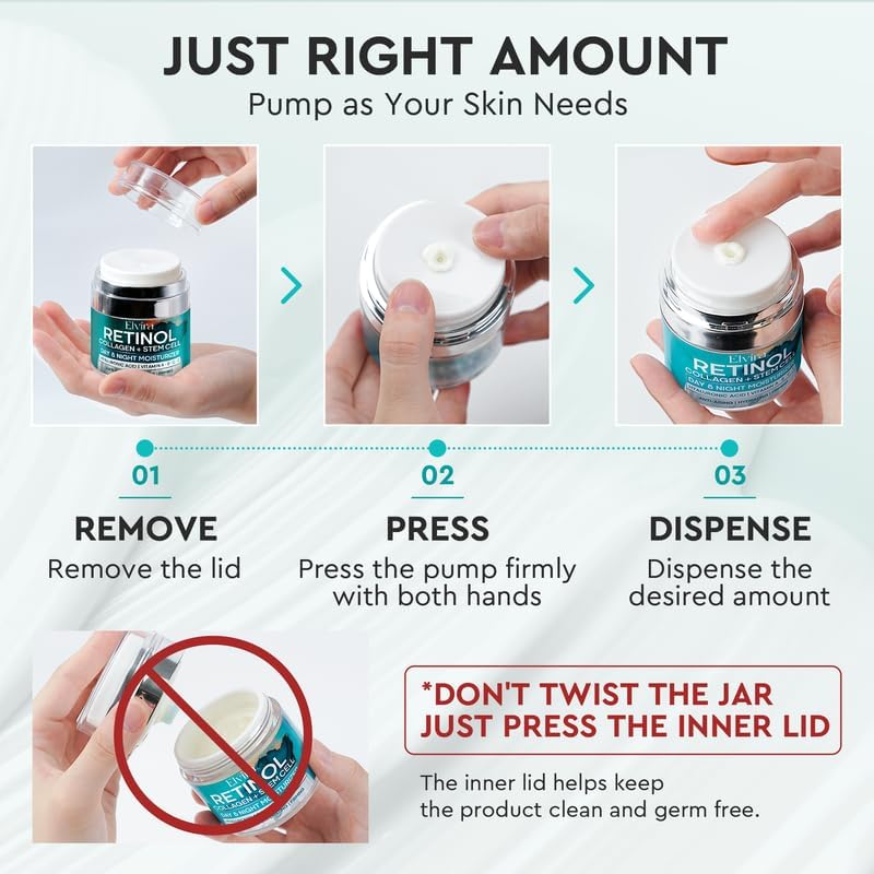 Elvira Retinol Anti-Aging Face Moisturizer – Collagen & Stem Cell Cream with Hyaluronic Acid, Firming, Wrinkle Smoother, 1.85 Fl Oz