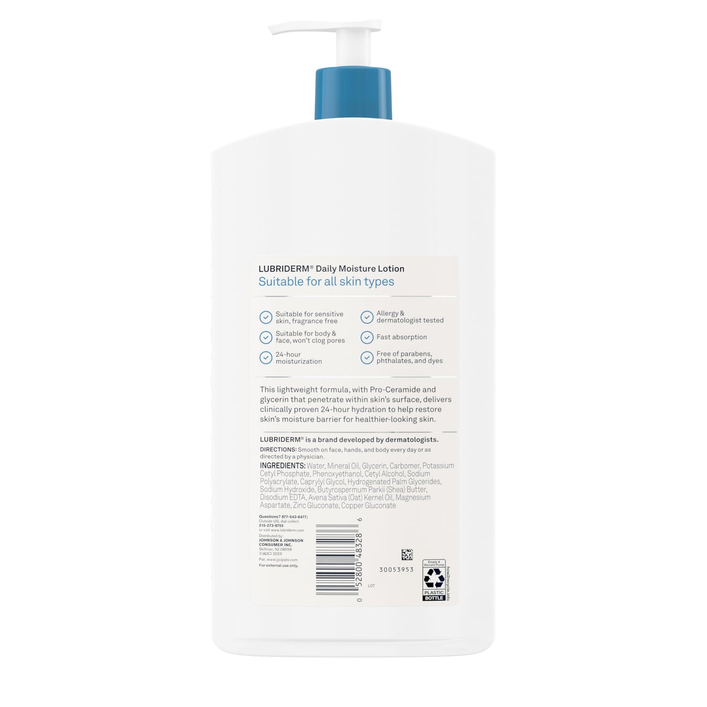 Lubriderm Fragrance-Free Daily Moisture Lotion with Pro-Ceramide, Shea Butter & Glycerin, Hydrating Face, Hand & Body Lotion, 24 fl oz