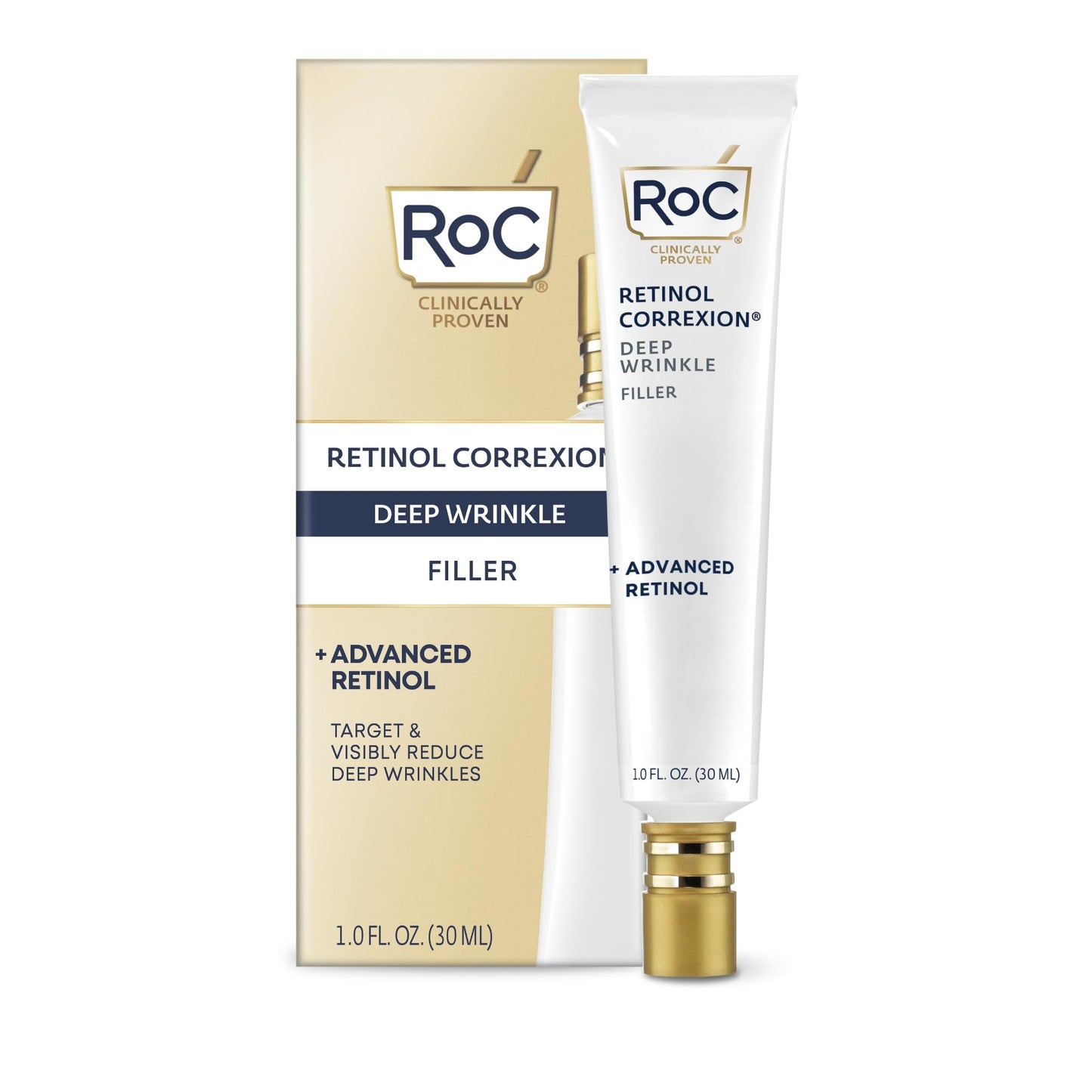 RoC Retinol Correxion Wrinkle Filler for Deep Wrinkles with Hyaluronic Acid & Retinol, Skin Care for Women and Men, 1 Fl Oz (Packaging May Vary)