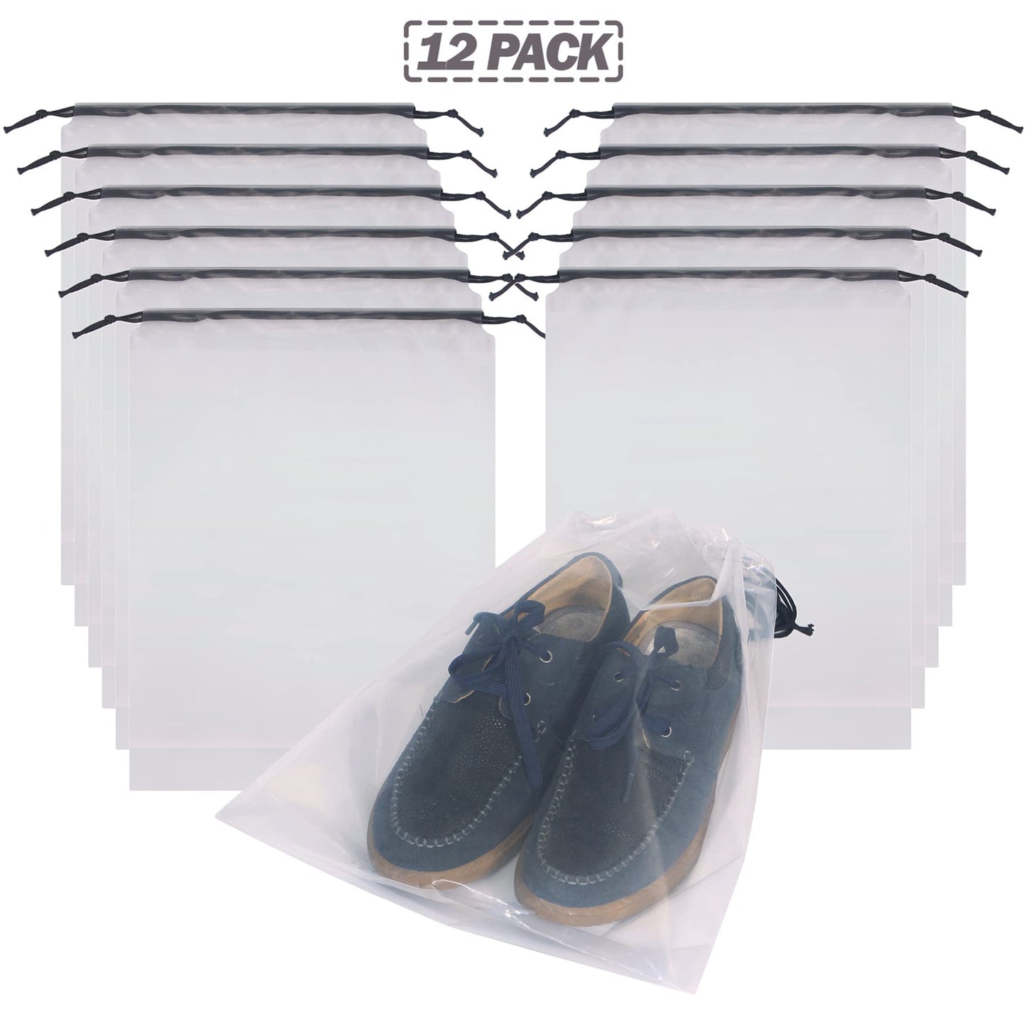 Set of 12 Large Transparent Shoe Bags – Clear Travel Storage Organizers with Drawstring for Men & Women