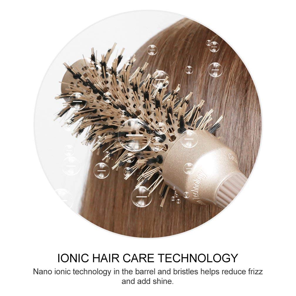 BANGMENG Round Barrel Hair Brush with Boar Bristles – Nano Thermal Ceramic Ionic Tech for Shine, Smooth Blowouts & Frizz Control (1¼")
