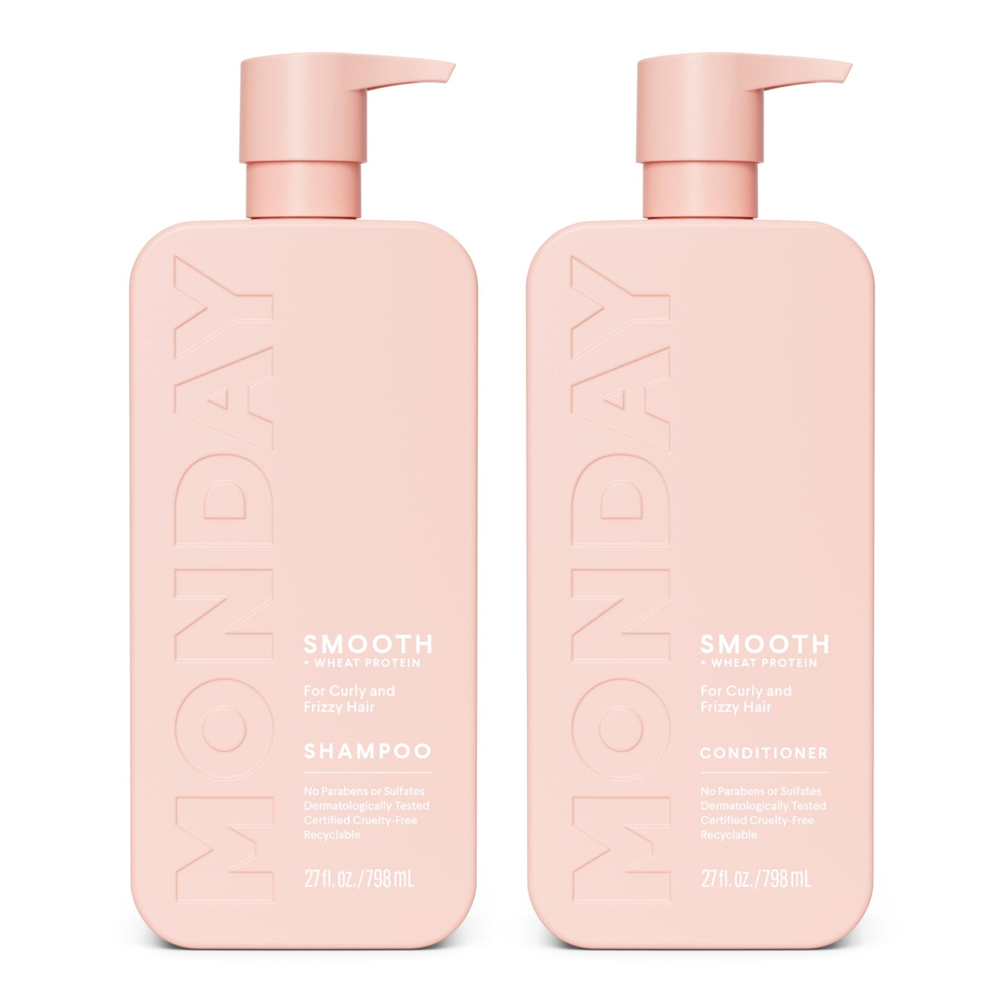 MONDAY HAIRCARE Smooth Shampoo & Conditioner Set, 27 oz Each – For Frizzy, Coarse & Curly Hair with Coconut Oil, Shea Butter & Vitamin E, Pink