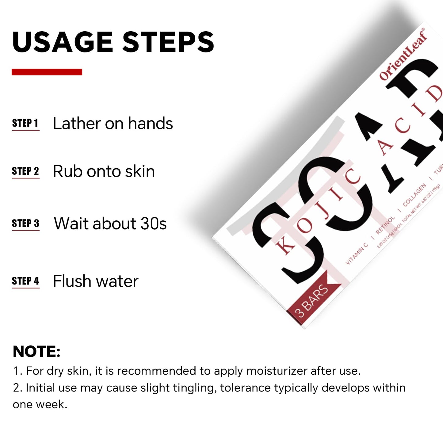 ORIENTLEAF Kojic Acid & Turmeric Soap 3-Pack – Brightening Bar for Dark Spots, Face & Body, Vitamin C, Shea Butter & Collagen