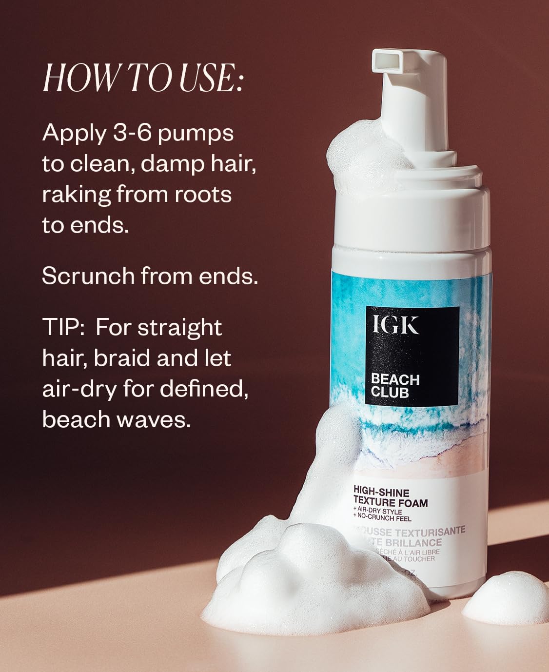 IGK BEACH CLUB High-Shine Texture Foam, 5 Fl Oz