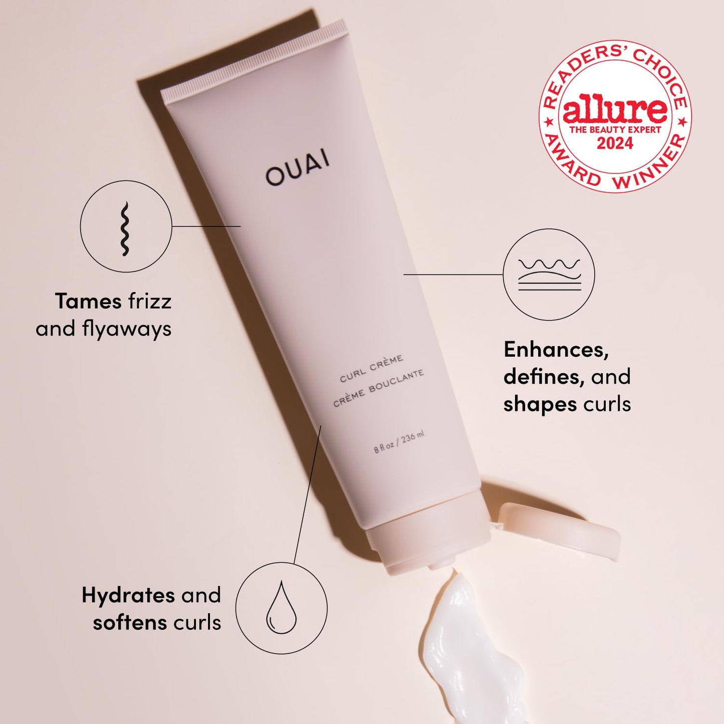 OUAI Curl Cream - Curl Defining Cream with Babassu, Coconut, Linseed & Chia Seed Oils - Hydrating, Shine-Boosting, Silicone & Sulfate Free (8 Oz)