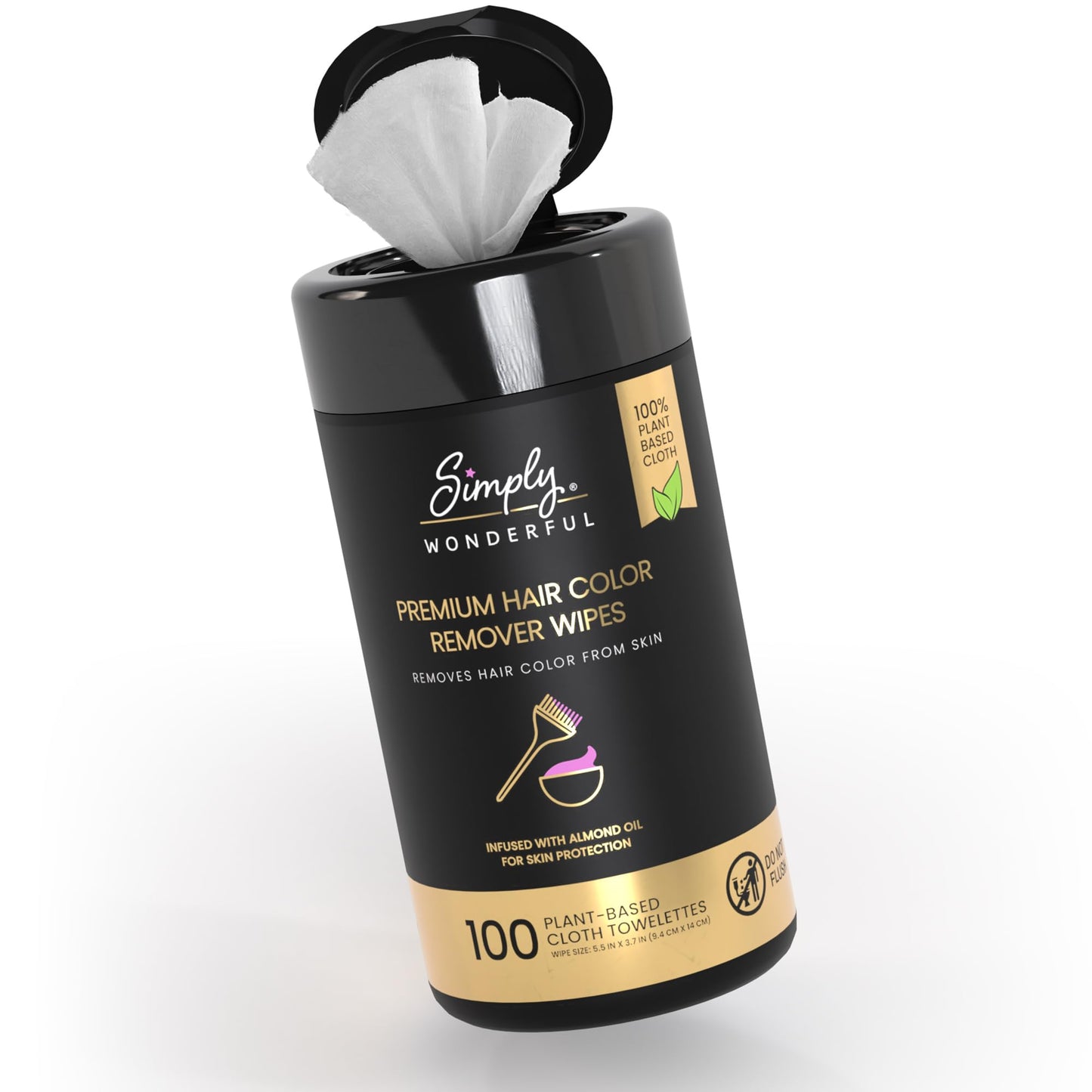 Simply Wonderful Hair Color Remover Wipes for Face & Skin – 100 Count Plant-Based Towelettes with Almond Oil, Gentle & Non-Irritating Cleanser