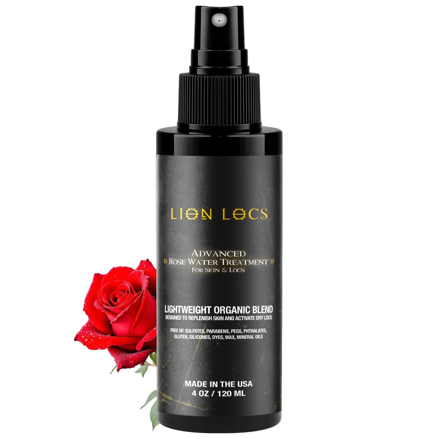 Lion Locs Rosewater Spray for Dreads and Locs - Organic Vegan Conditioner with Aloe, Oils, Vitamins, and Glycerin