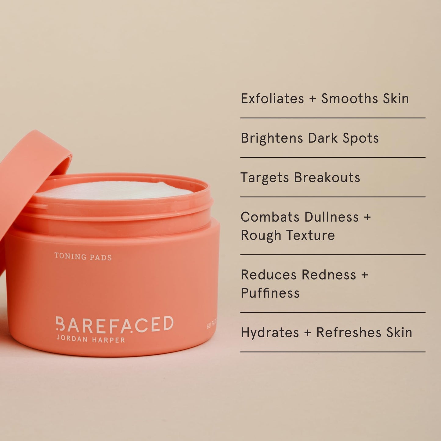 Barefaced Toning Pads 60ct – Exfoliating Face Pads with 2% Glycolic & Salicylic Acid to Brighten, Cleanse, Clear Pores & Reduce Fine Lines