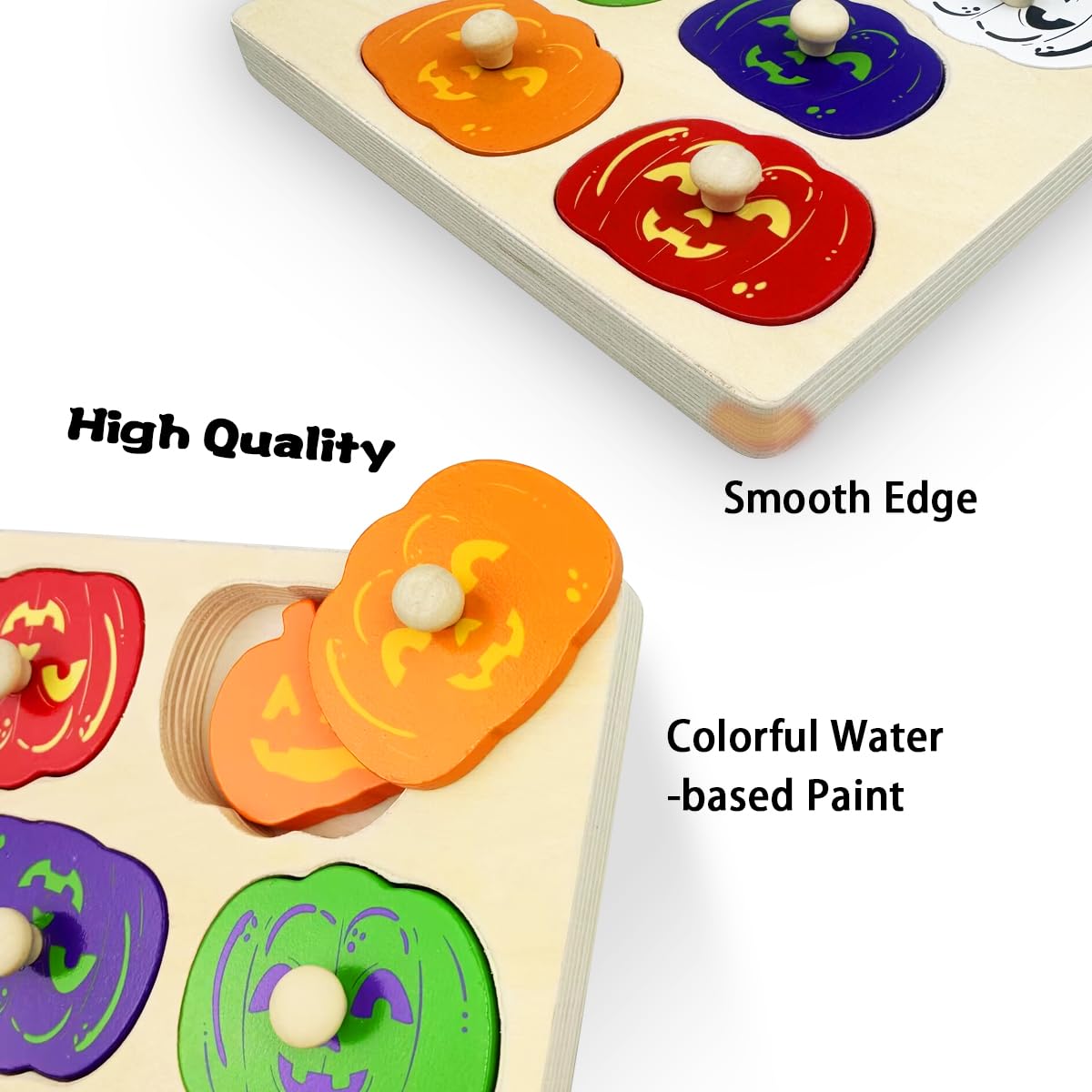 OCBTOW Halloween Pumpkin Wooden Pegged Puzzles Montessori Toys for Toddlers Kids Boys Girls Halloween Party Favors Treat Bags Gifts