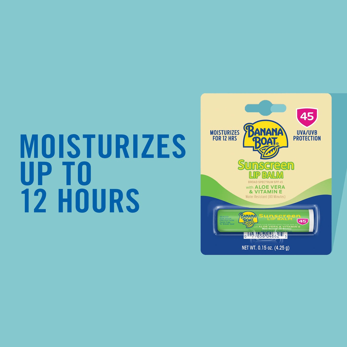 Banana Boat SPF Lip Balm with Aloe Vera & Vitamin E, 0.15oz | Beach Essentials, Moisturizing Lip Sunscreen SPF 45, Travel Sunscreen for Lips, 0.15oz