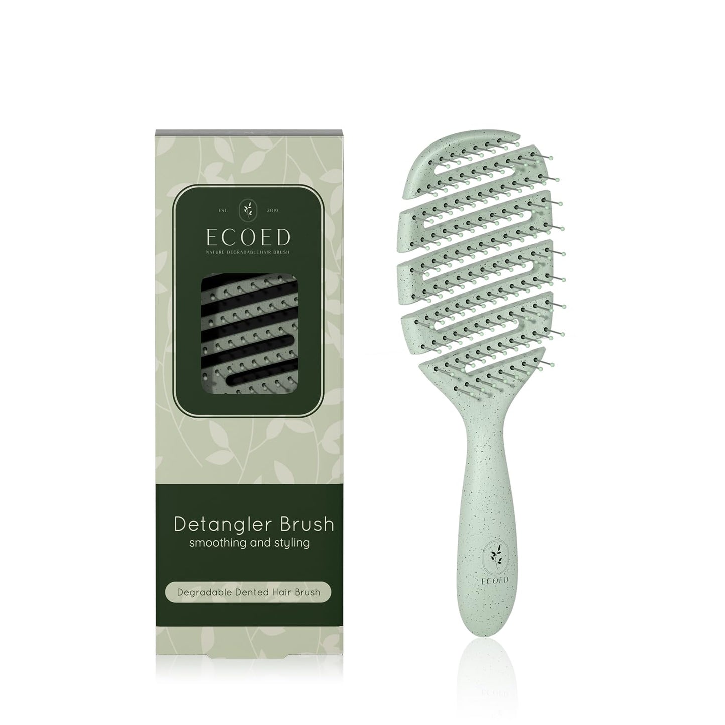 Ecoed Detangler Hairbrush – Soft Bristle Brush for Wet & Dry Hair, Straight, Wavy, Curly, Fine Hair – Quick Smoothing, Eco-Friendly & Sustainable (Green)