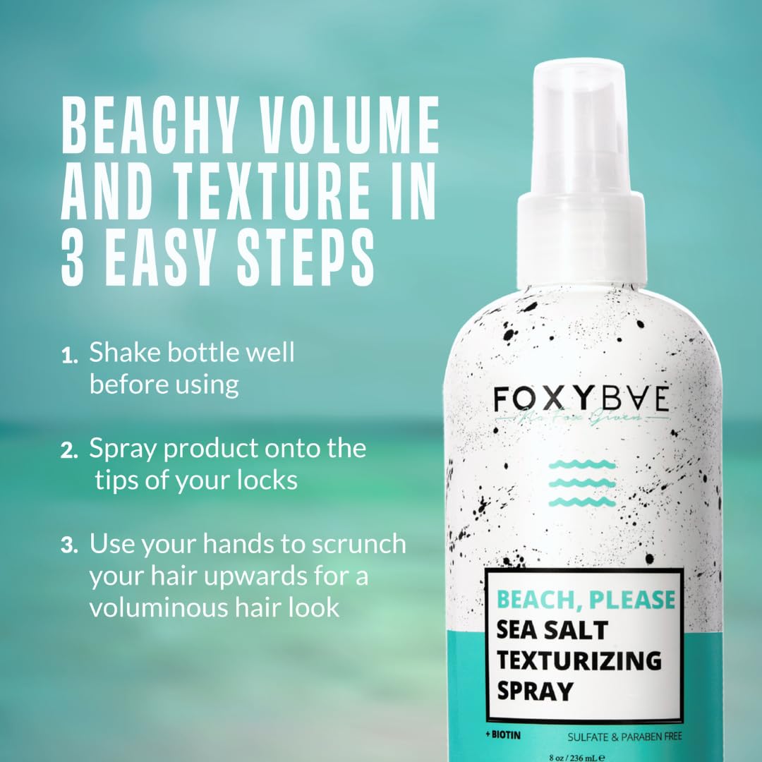 FoxyBae Sea Salt Spray for Hair - with Biotin - Texture, Texturizing, Volumizing, Thickening - for Men & Women - 8 Fl Oz