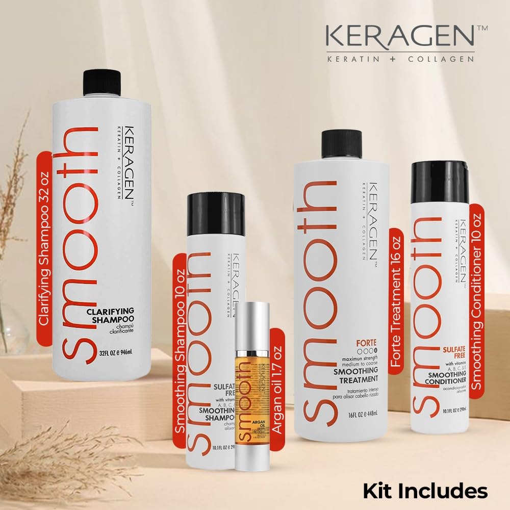 Keragen Brazilian Keratin Hair Treatment Kit – Sulfate-Free Straightening Cream & Anti-Frizz Solution for Dry, Damaged Hair, Salon-Grade Combo Set