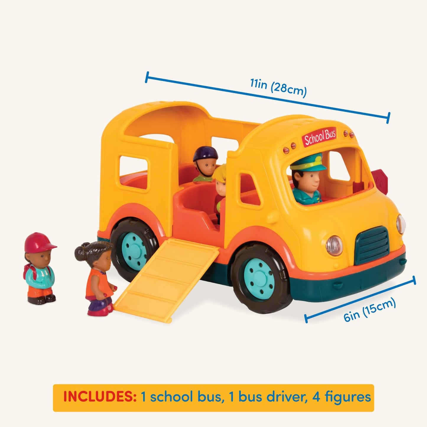 Battat – Light – Up Yellow Bus – 5 Toy Figures – Realistic Sounds – Folding Stop Sign – 18+ Months – Light & Sound School Bus