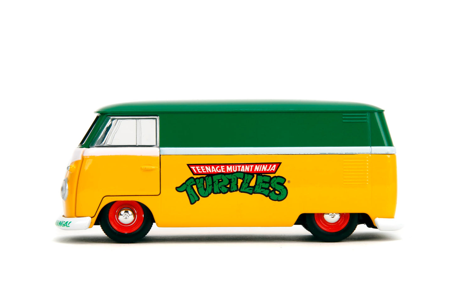 Jada Toys Hollywood Rides TMNT 1961 VW Bus Die-Cast Model Car, 1:32 Scale, Opening Doors, Detailed Interior, Green & Yellow, Ages 8+
