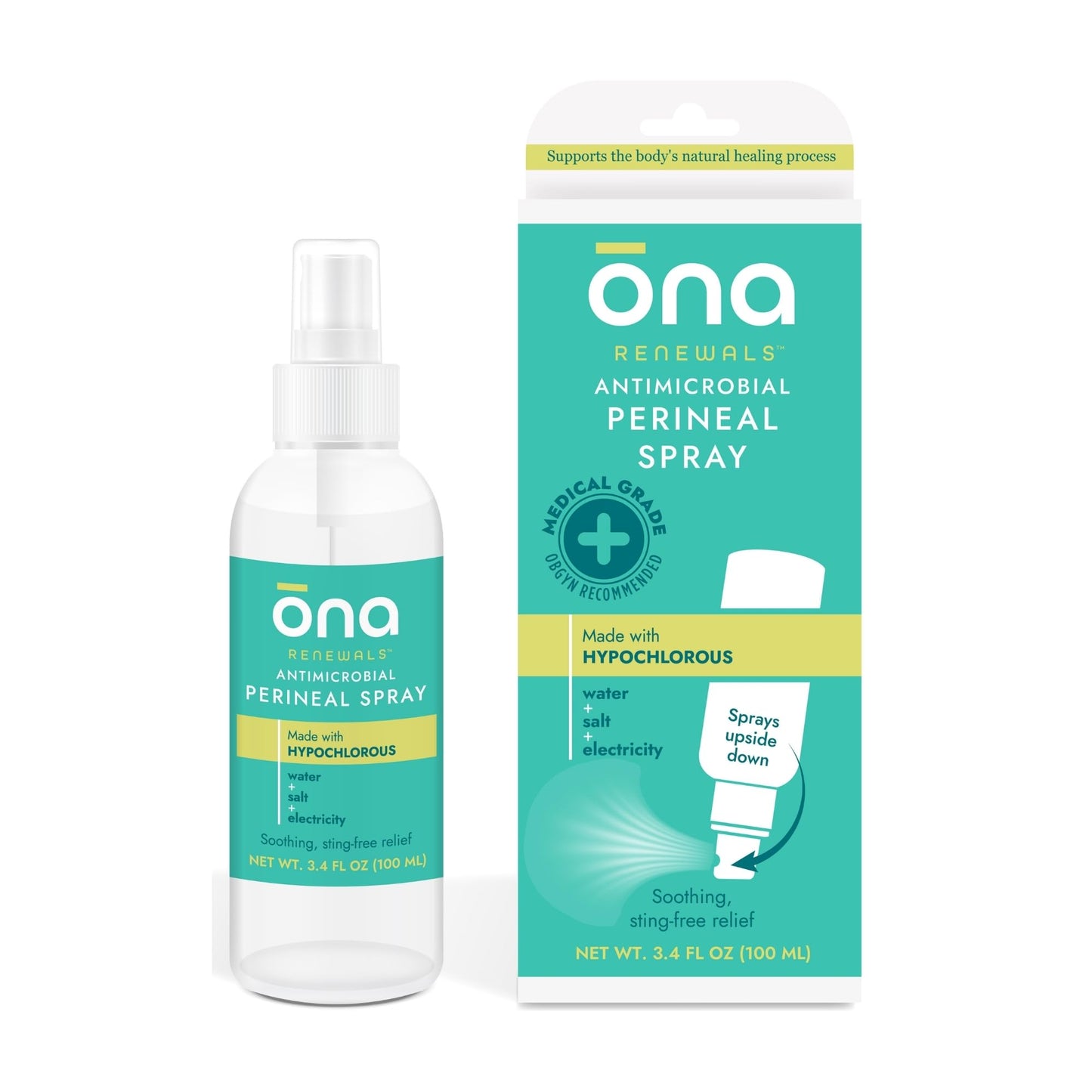 Ona Renewals Hypochlorous Acid Perineal Spray, Postpartum Care, Antimicrobial, Soothing Anti-Itch Cleanser, 3.4 fl oz