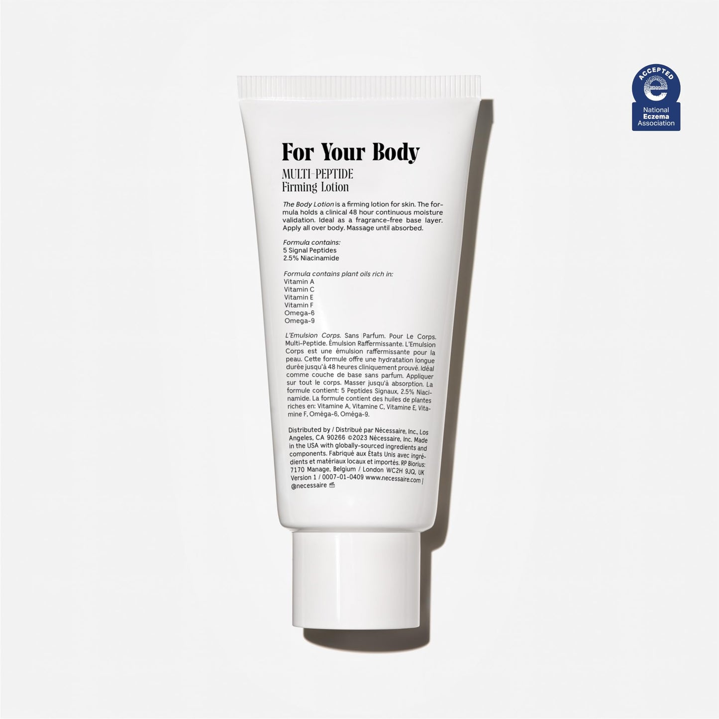 Nécessaire Fragrance-Free Body Lotion – Unscented Multi-Peptide Moisturizer for Women & Men, Non-Comedogenic, Sensitive Skin, 200ml