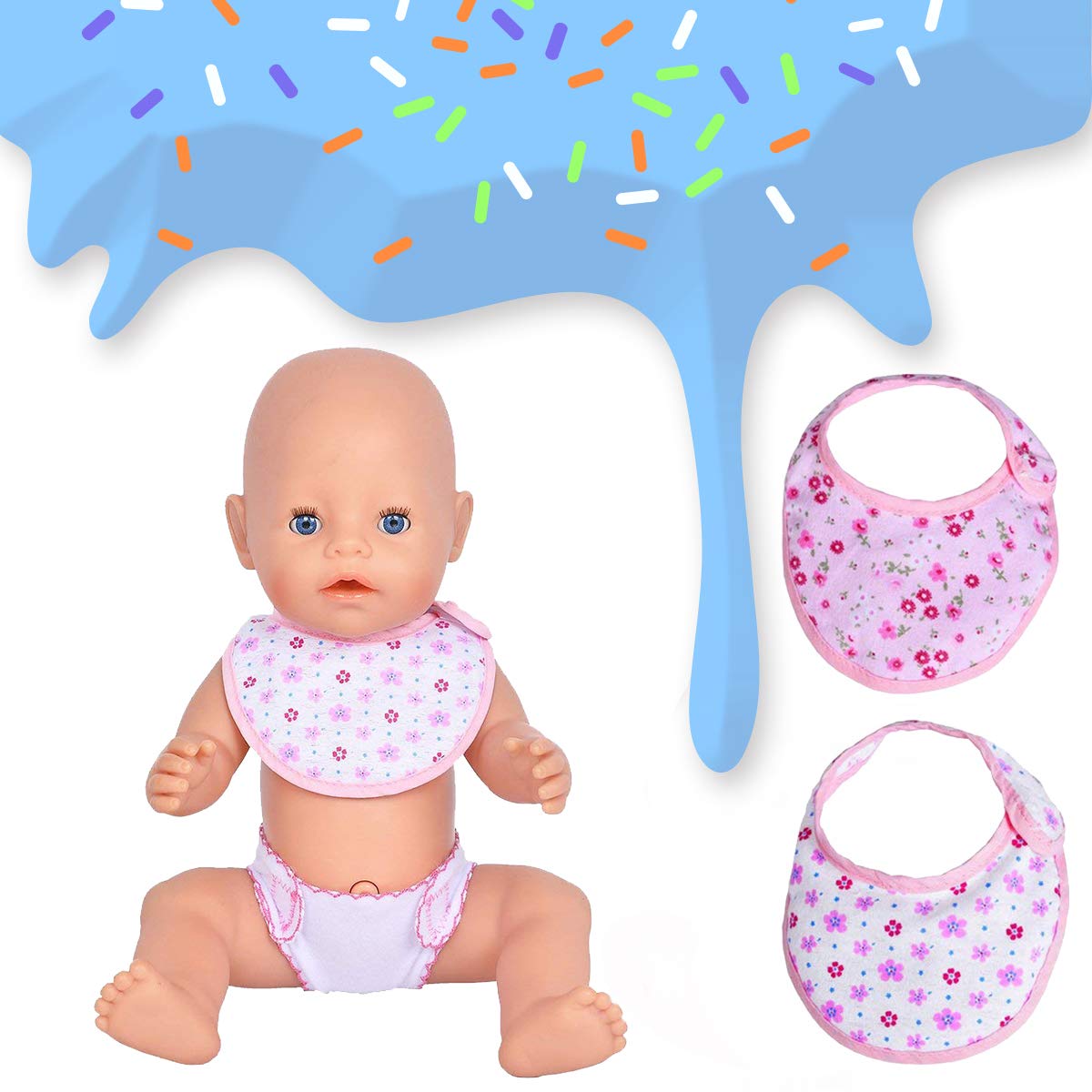 DC-BEAUTIFUL 4 Pcs Diapers, Underwear and 2 Pcs Bibs for 14-18 Inch Baby Dolls, Suitable for Infant Baby Girls Boys