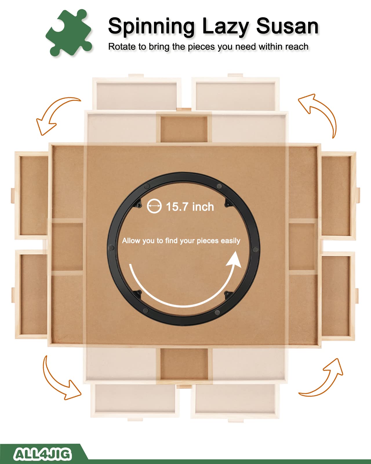 ALL4JIG 1500 Pieces Rotating Puzzle Board with 6 Drawers and Cover,25"x34"Portable Wooden Jigsaw Puzzle Table for Adults,Lazy Susan Spinning Puzzle Boards Birthday Gift for mom