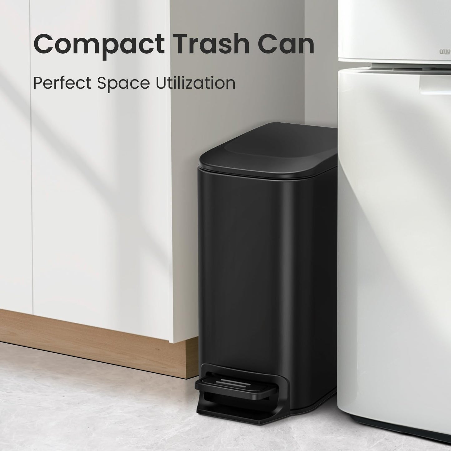 Cesun Small Bathroom Trash Can with Lid, Soft Close Step Pedal, 6L/1.6 Gal Stainless Steel Garbage Bin with Removable Bucket, Matte Black