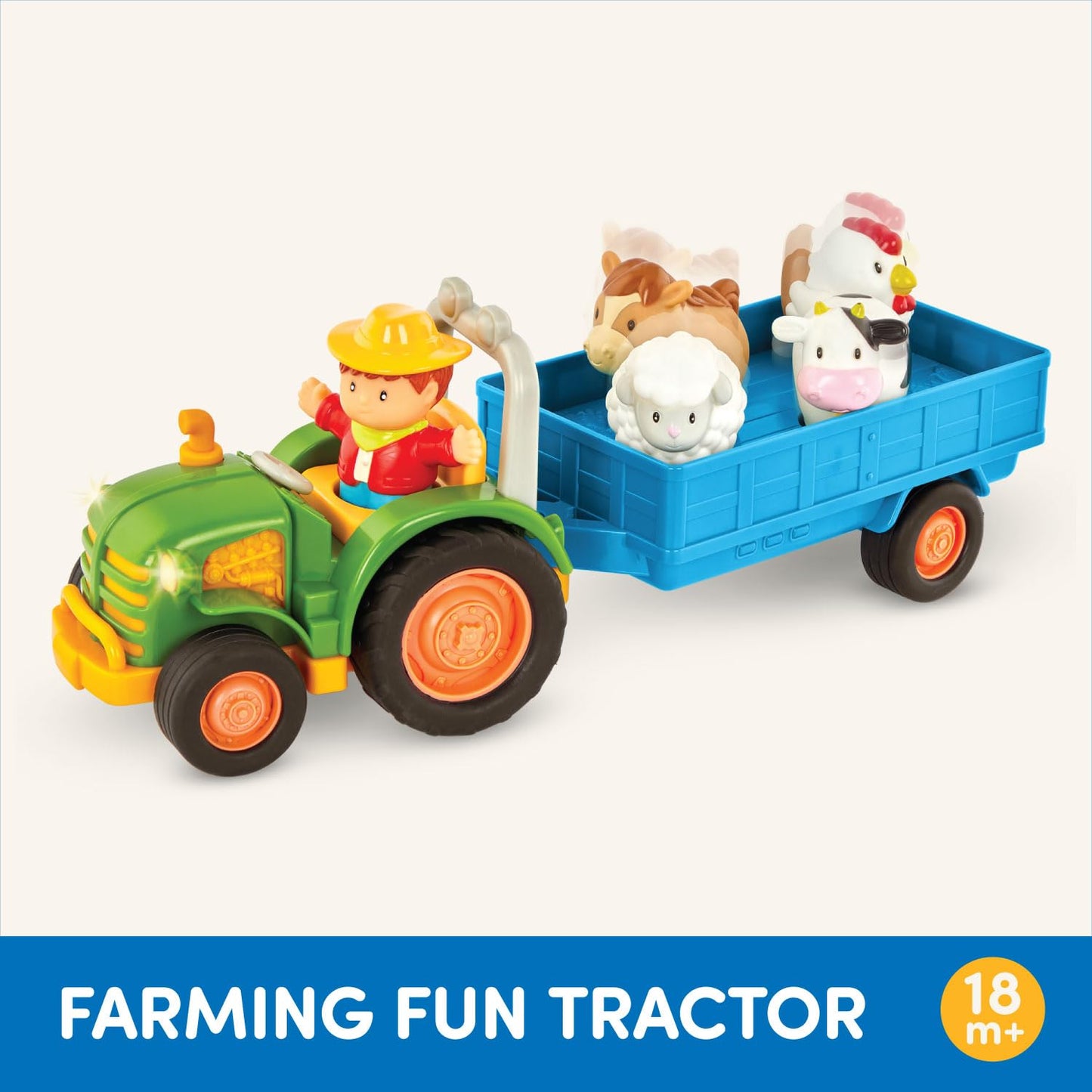 Battat Farm Tractor Toy Set with Lights & Sounds, Farmer Figure, Cart & 4 Animals, Music & Animal Sounds for Toddlers 18+ Months