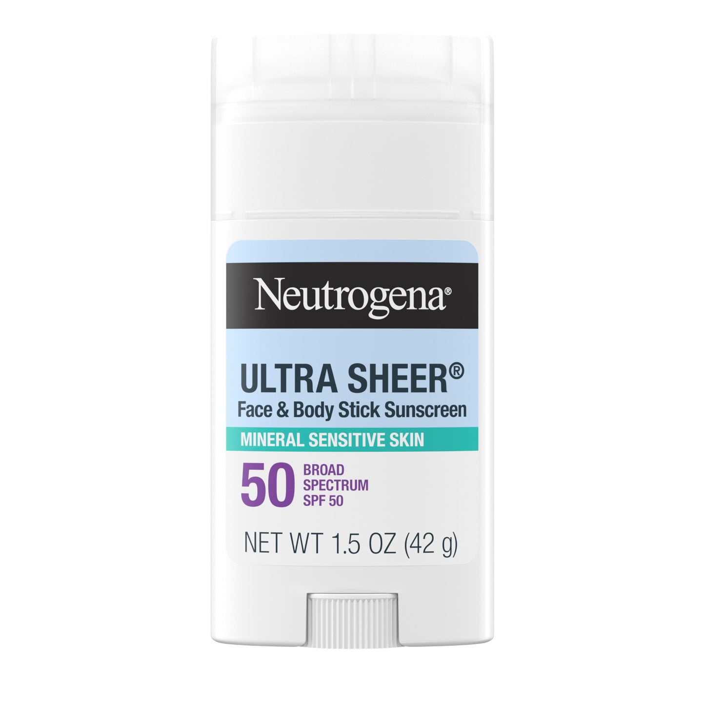 Neutrogena Ultra Sheer Dry-Touch SPF 50 Mineral Sunscreen Stick – Zinc Oxide, Vitamin E, Vegan, No White Residue, Face & Body, 1.5 oz