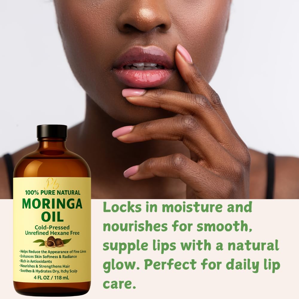Moringa Oil 100% Pure, Cold-Pressed & Unrefined – Face, Skin, Hair & Body Moisturizer, Hydrating & Anti-Aging – 4 fl oz Amber Bottle