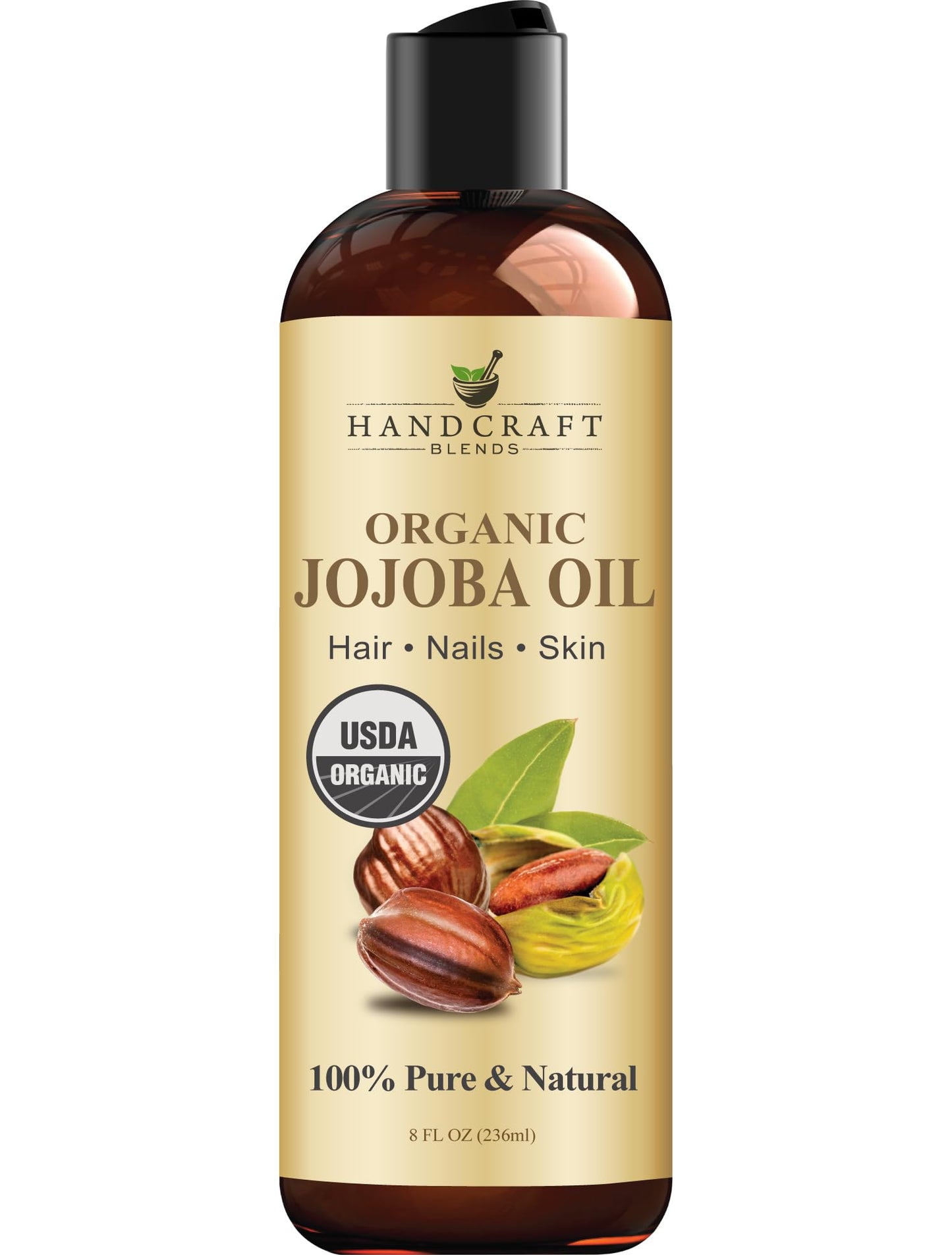 Handcraft Blends Organic Jojoba Oil – 100% Pure & Natural, Cold-Pressed USDA Certified Carrier Oil for Hair, Skin & Face, Massage & Aromatherapy, 8 Fl Oz