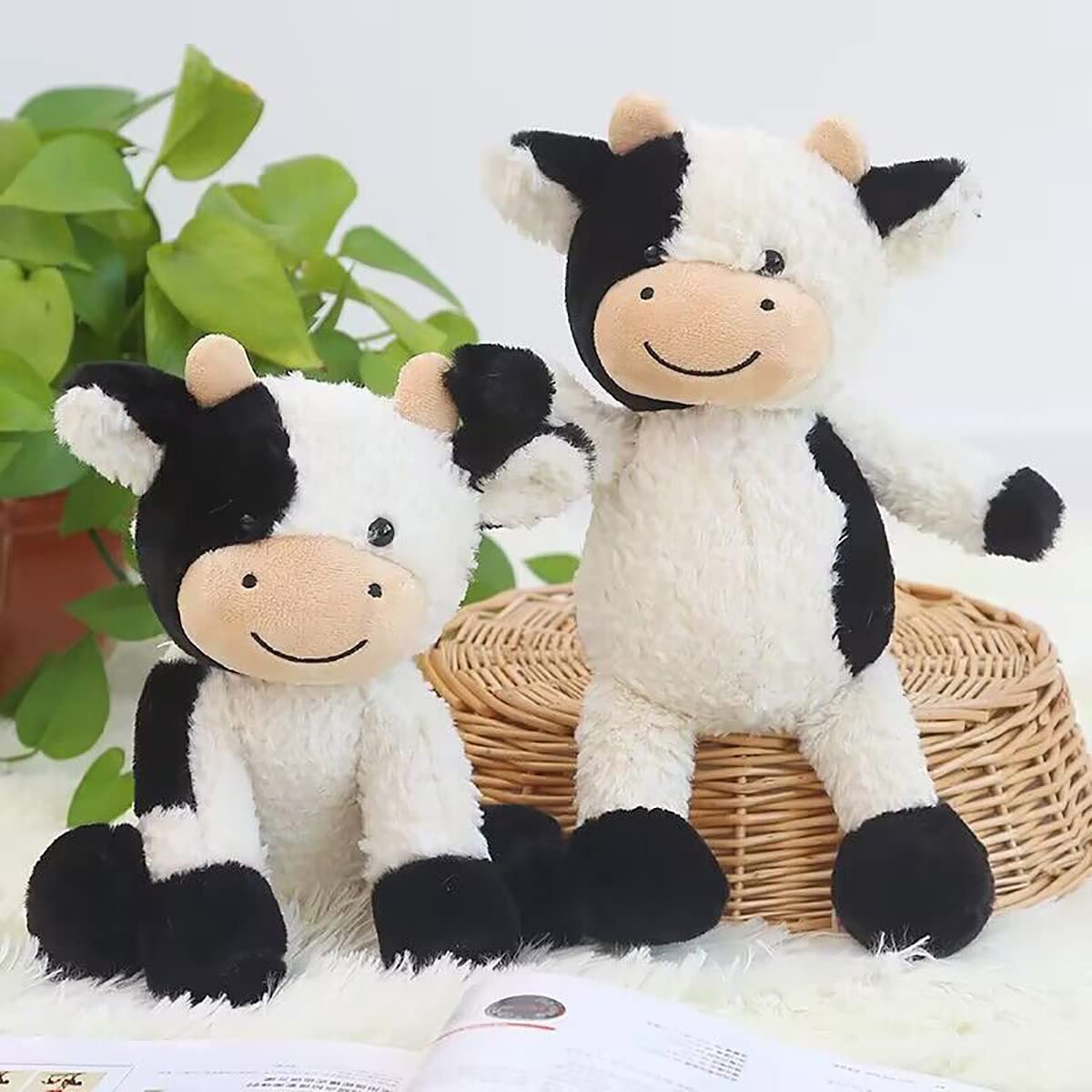 YUKOUQIAN Cow Stuffed Animal Cute Cow Plush Doll Toy 9 inch for Girls Boys Christmas (Cow Sitting)