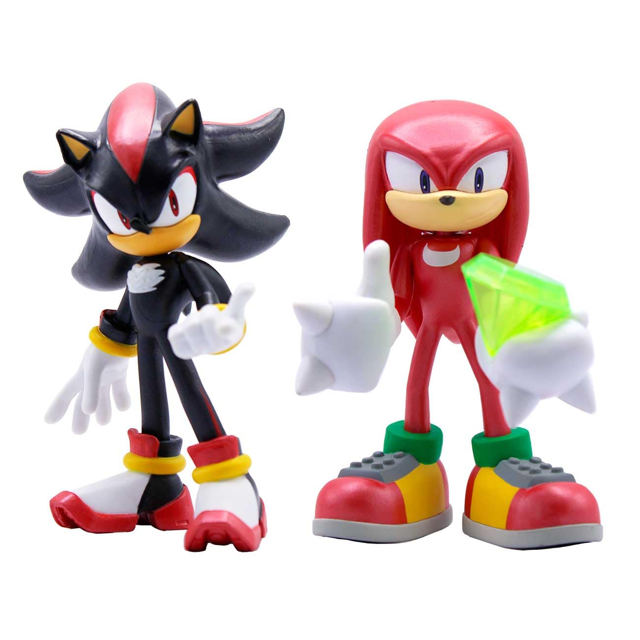 Official Sonic The Hedgehog Metallic Knuckles & Shadow 4″ Action Figures – Buildable, Interchangeable Arms & Accessories, Collector Window Box
