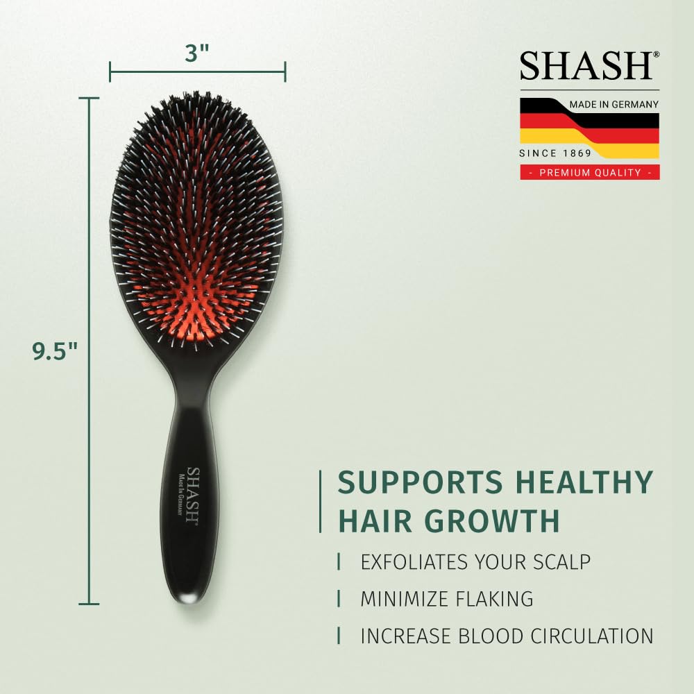 Since 1869 Handcrafted German Hair Brush – Nylon & 100% First Cut Boar Bristles for Normal to Thick Hair – Gently Detangles & Softens, Large