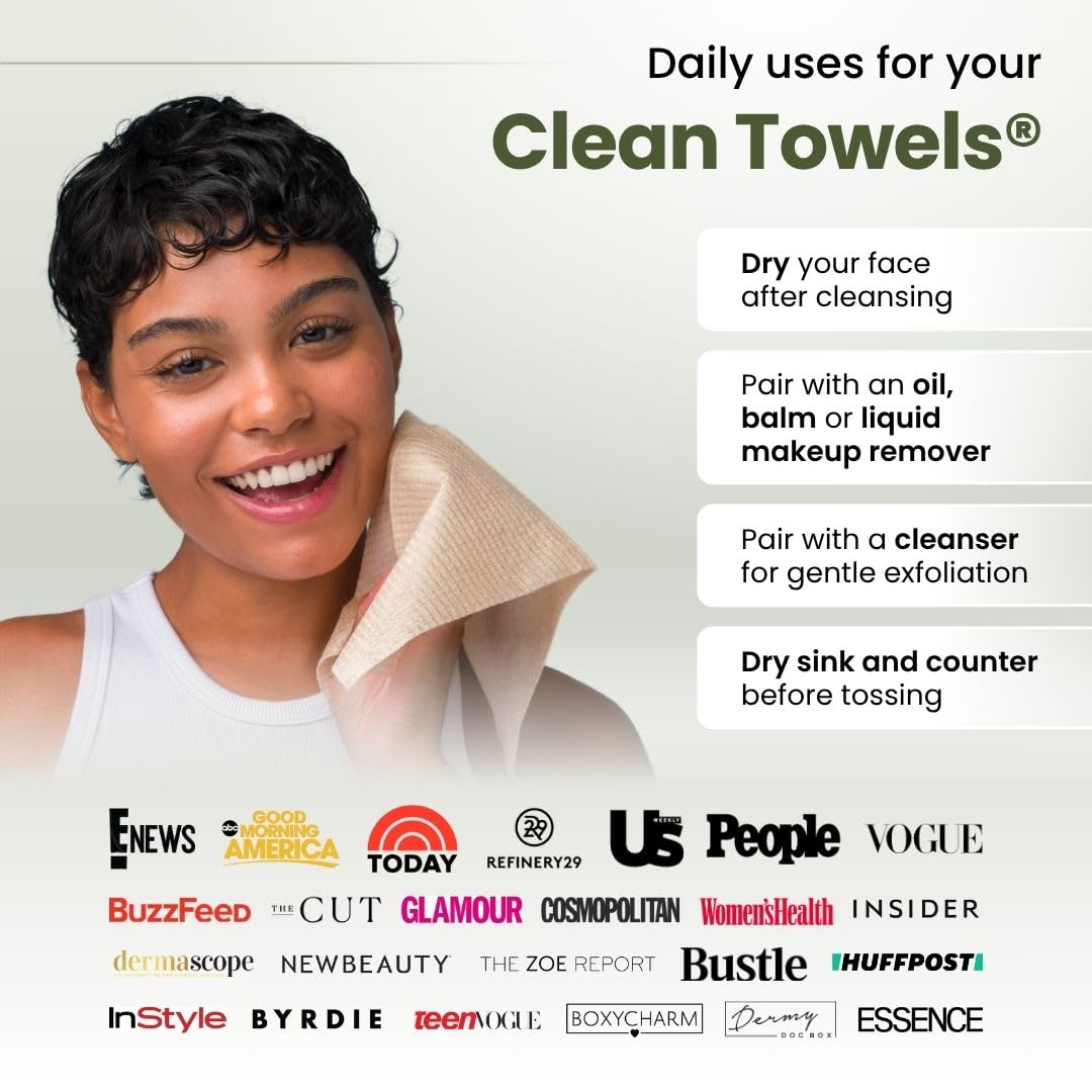 Clean Skin Club Bamboo Viscose Clean Towels XL – 100% USDA Biobased Disposable Face Towels, Ultra Soft Makeup Remover Dry Wipes, 50 Count