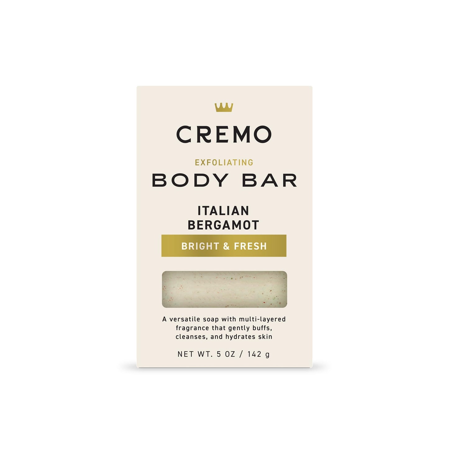Cremo Exfoliating Body Bar for Men, Italian Bergamot Scent, Multi-Layered Fragrance That Buffs, Cleanses and Hydrates Skin, 5oz