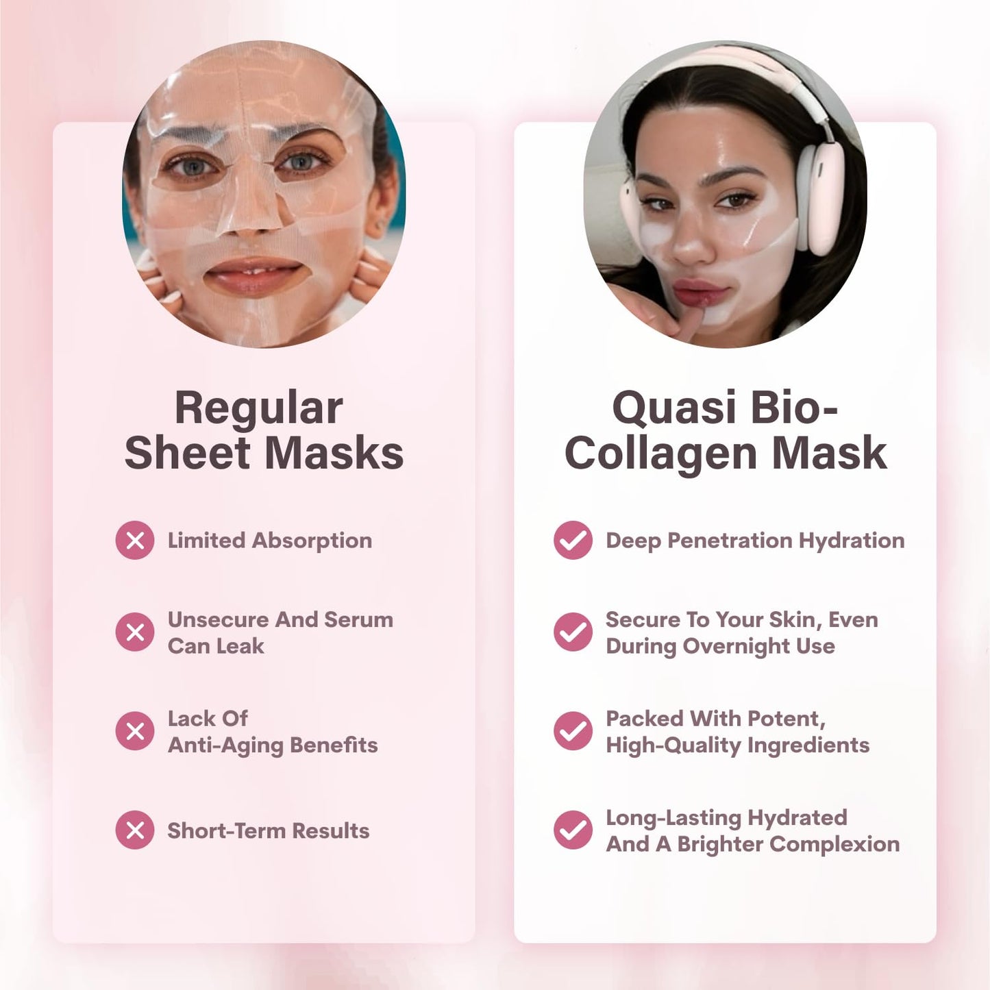 Quasi Bio-Collagen Overnight Face Mask – Hydrating Korean Sheet Mask with Niacinamide & Low Molecular Collagen – 4-Pack, All Skin Types
