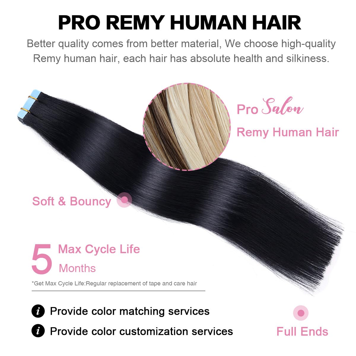 SUYYA Tape in Hair Extensions Jet Black 100% Remy Human 20 inches 20pcs 50g/pack Straight Seamless Skin Weft Hair(20 #1 Black)