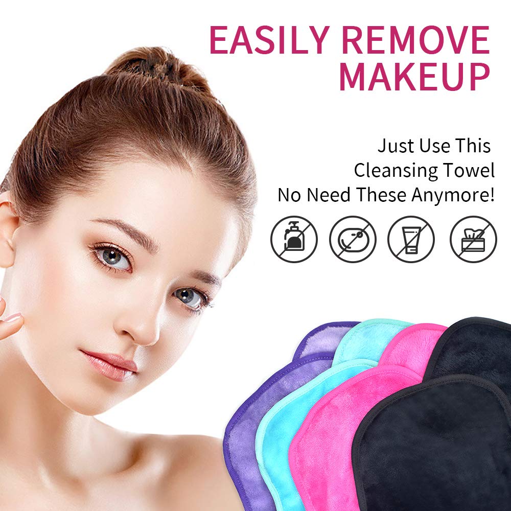 Makeup Remover Cloths 4 Count: Microfiber Reusable Fast Drying Washcloth, Face Towels for Women