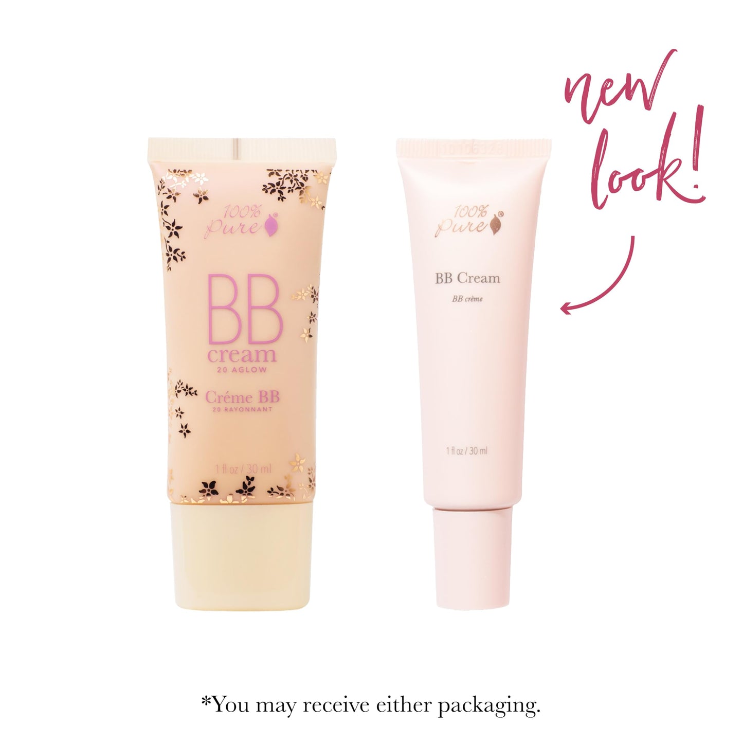 100% PURE BB Cream Shade 20 Aglow – Full Coverage, Primer, Concealer & Foundation, Dewy Glow, Medium Warm, Vegan, 1 fl oz