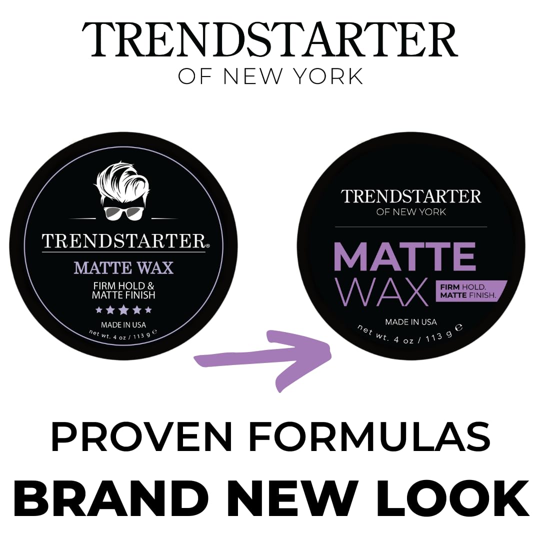 TRENDSTARTER Matte Wax 4oz – Firm Hold, Matte Finish, Water-Based Hair Styling Pomade – All-Day, Flake-Free Wax for All Hair Types