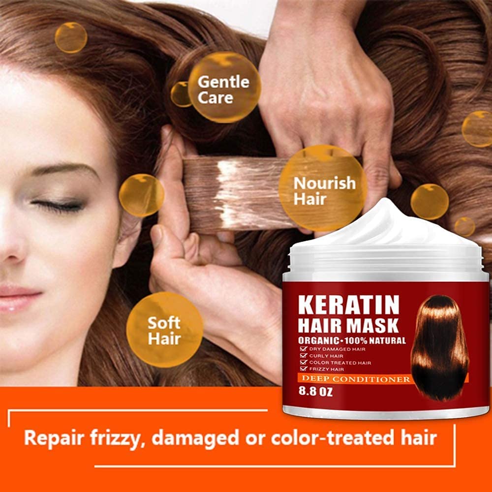 Keratin Hair Mask 250g – Deep Conditioning Treatment for Dry, Damaged Hair – Repairs & Strengthens Roots, Hydrating Natural Hair Masque