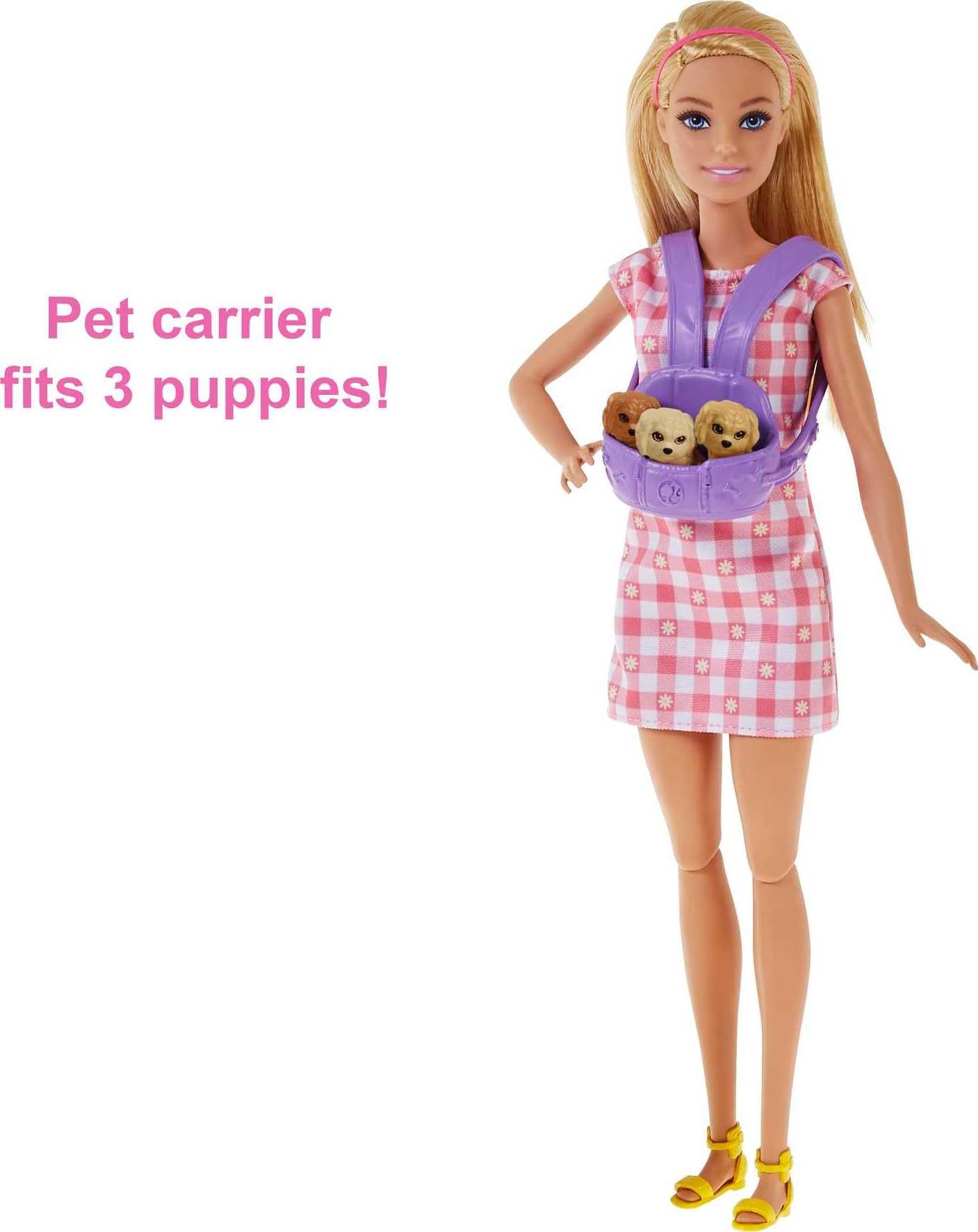 Barbie Doll & Pets Set, Blonde with Mommy Dog, 3 Newborn Puppies with Color-Change Feature & Pet Accessories