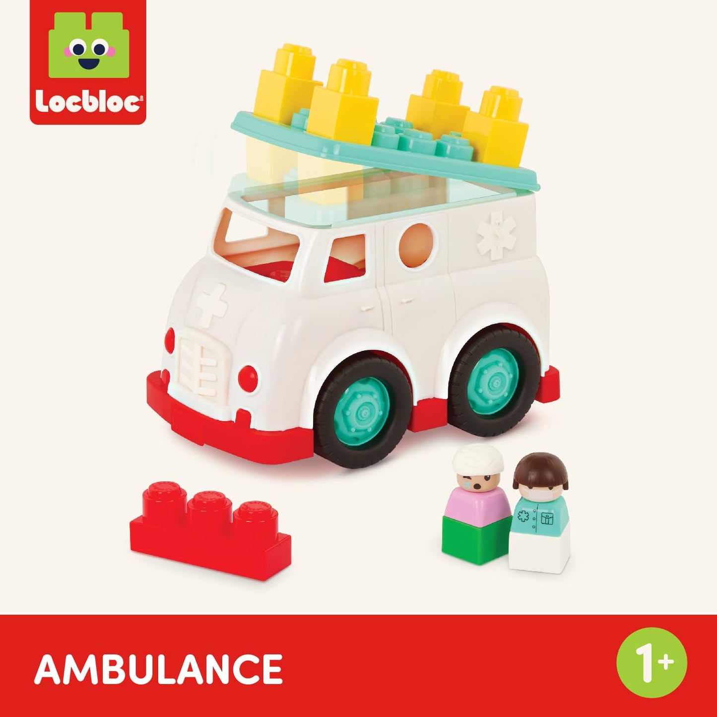 Battat – Rescue Truck – 8 Pieces Construction Set – 2 Figures & 5 Blocks – Build – On Vehicle – 12+ Months – Locbloc® Ambulance
