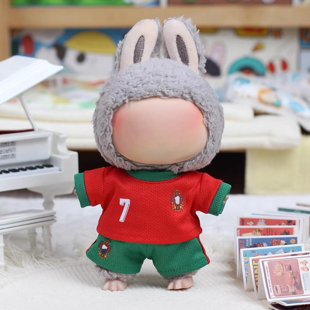 Clothes for Labubu 2-Piece Soccer Outfit - Breathable Fabric,Sporty Design with Jersey & Shorts,Perfect for 17cm Dolls(No Doll) (Number 7)