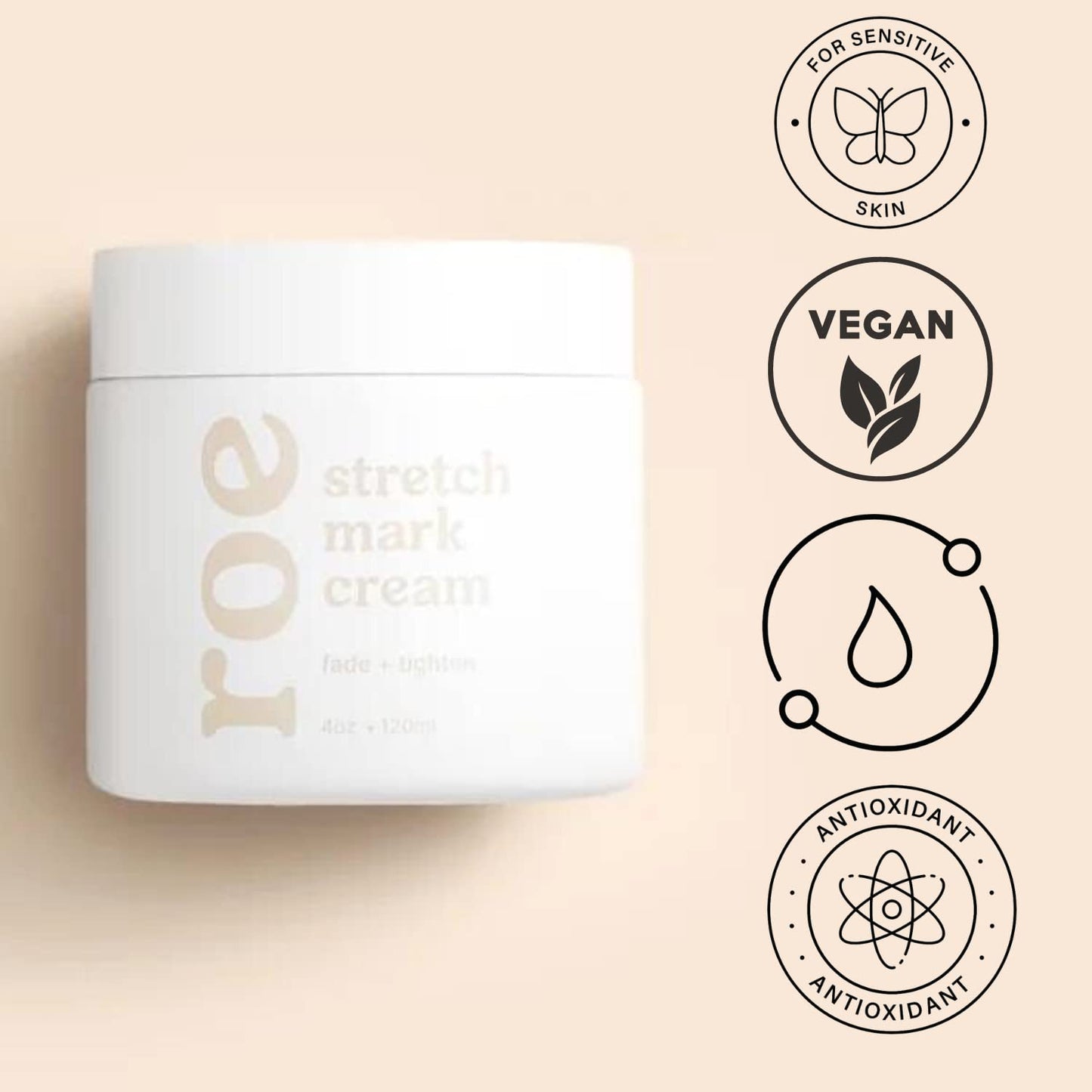 Roe Wellness Stretch Mark Cream for Sensitive Skin โ Plant-Based, Hydrating, Firms & Improves Elasticity, Long & Short-Term Care