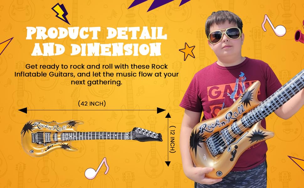 Zugar Land Rock Inflatable Guitar (42 Inches) Vinyl. Perfect Party Favor, DJ Dance 80s Rocker (Gold and Silver (2 Pack)), Multi, 42 Inch