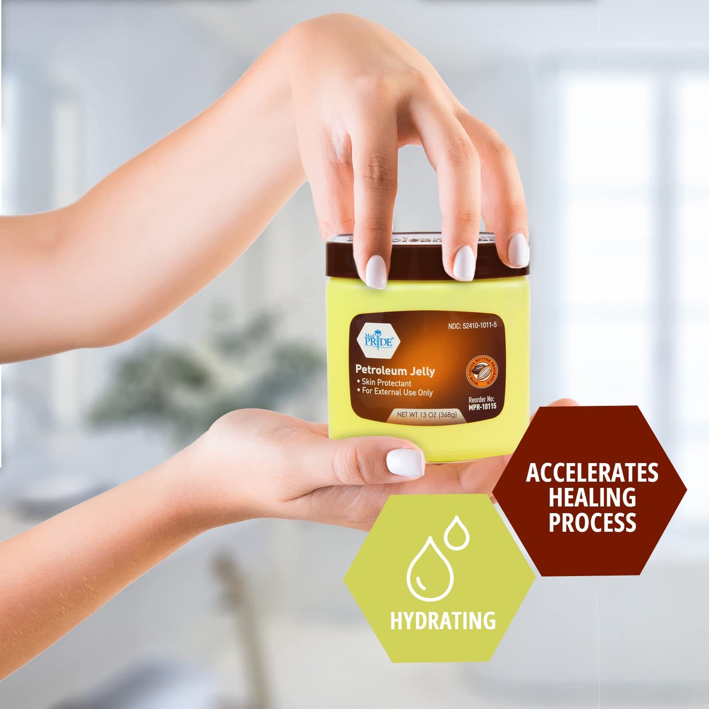 Med Pride Petroleum Jelly with Cocoa Butter – Large 13 oz Moisturizing Skin Protectant for Dry Skin, Rashes & Burns, Light Fragrance