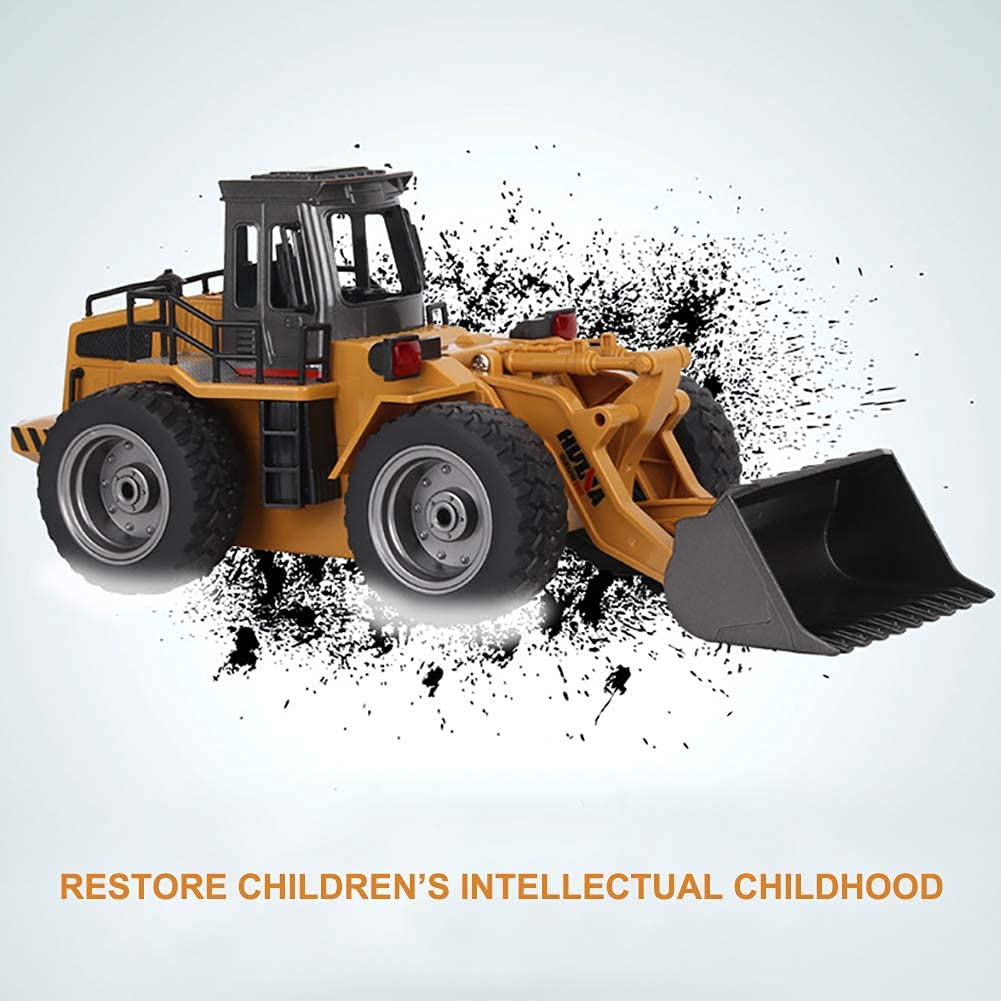 Remote Control Bulldozer Toy Truck 1:18 Scale, 4WD RC Front Loader Construction Vehicle for Kids 6+, Comes with 2 Rechargeable Batteries