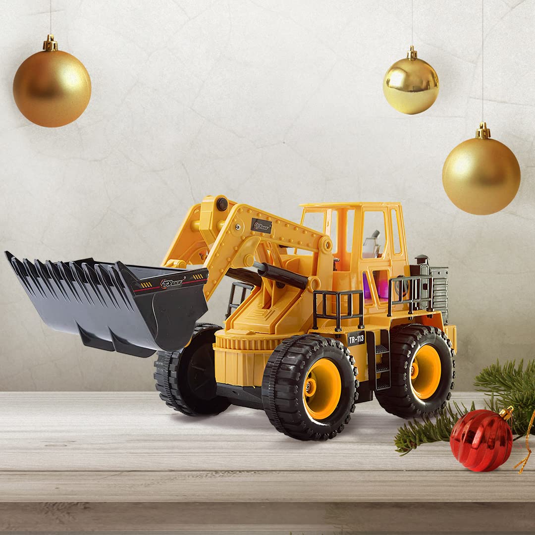 Top Race TR-113 RC Tractor Toy, 5-Channel Electric Front Loader with Lights & Sounds, 14"x6"x8" Remote Control Construction Vehicle