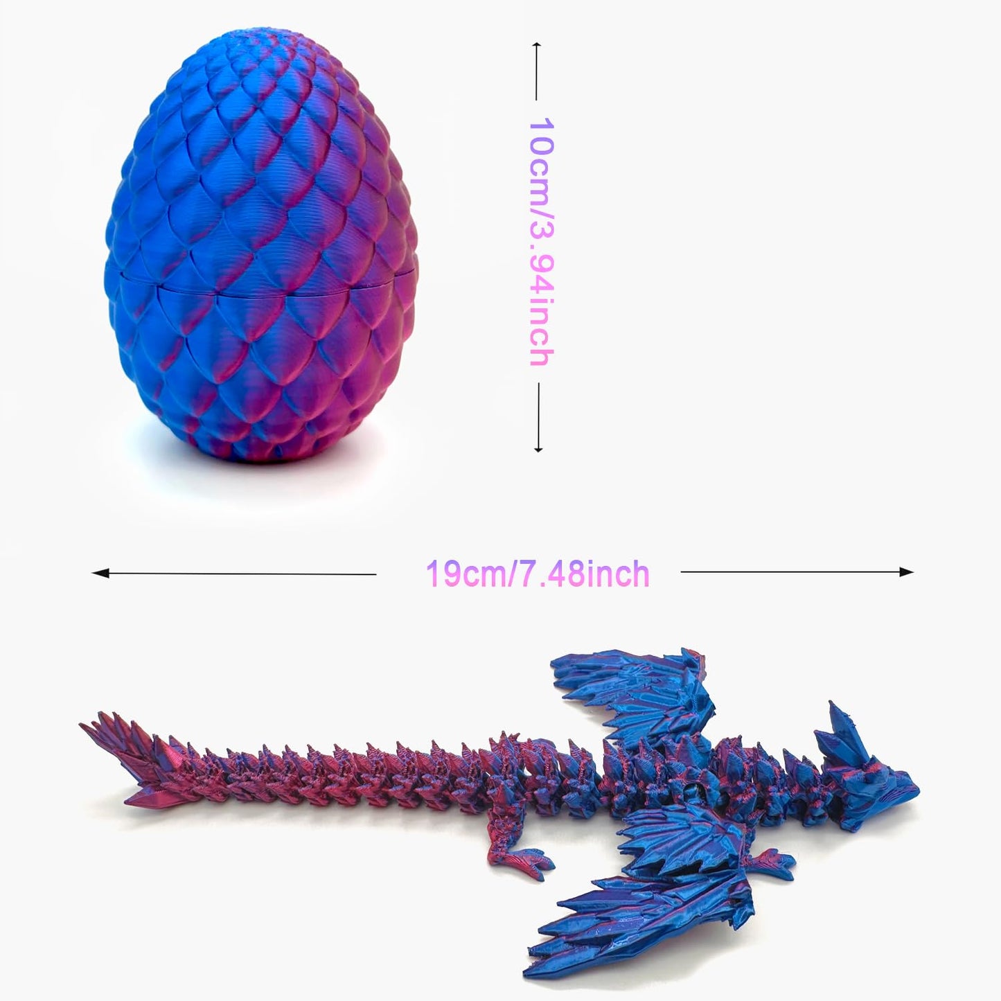 HEZUJ 3D Printed Purple Dragon with Wings & Egg, Surprise Flying Dragon Inside, Articulated Figurine, Kids Gift & Home Decor