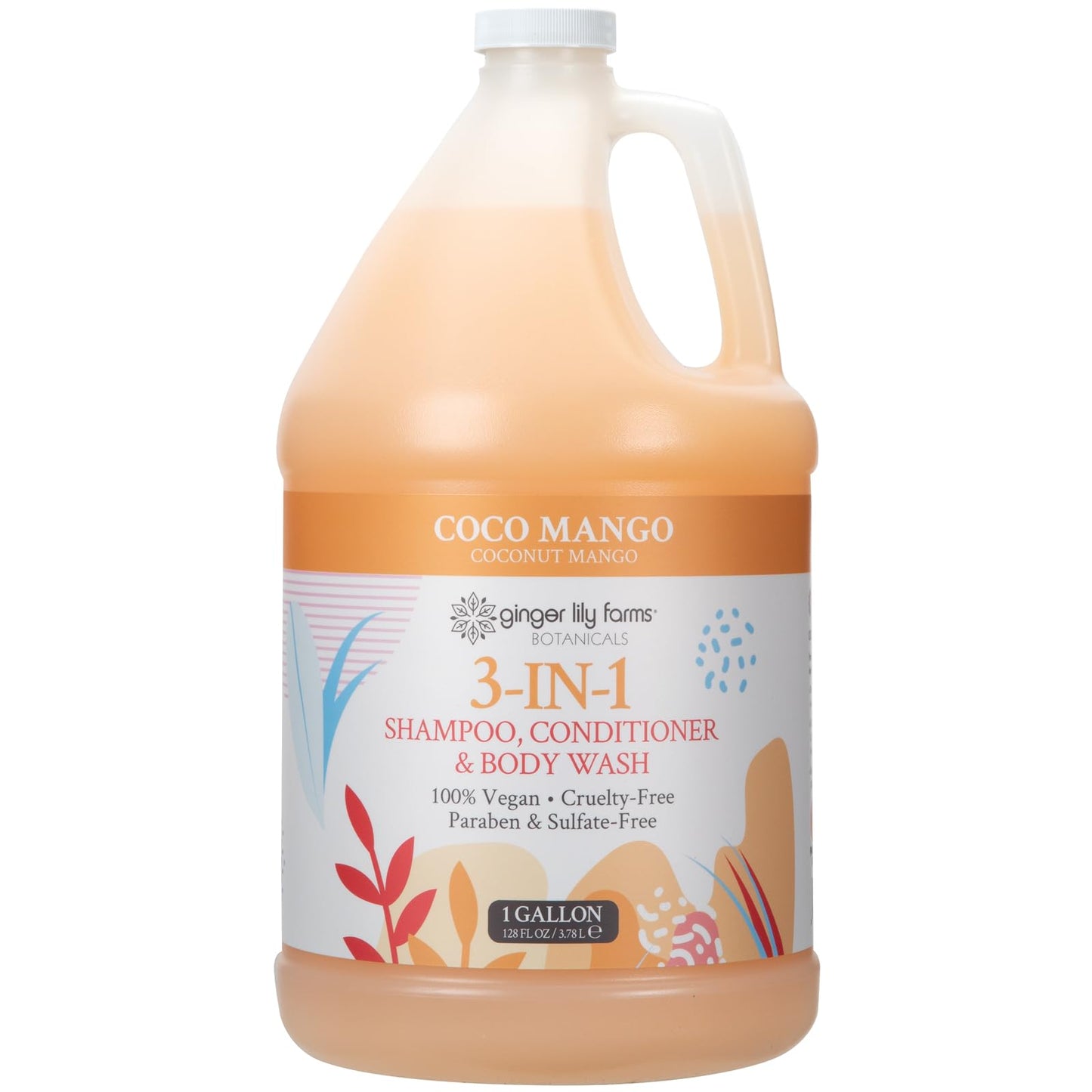 Ginger Lily Farms Botanicals 3-in-1 Shampoo, Conditioner & Body Wash Refill, Coco Mango Scent, Vegan & Cruelty-Free, 1 Gallon (128 fl oz)