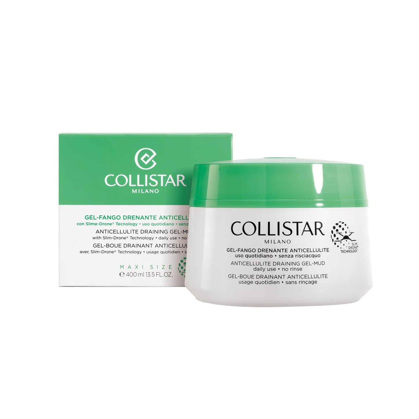 Collistar Gel-Mud Draining Anti-Cellulite 400ml – Slimming, Draining, Targeted Action with Escin & White Mud, No Rinse Needed